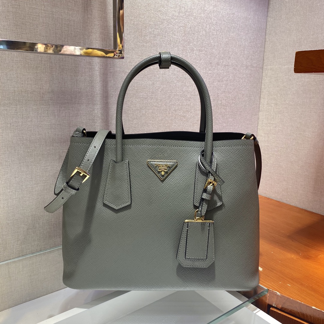 Prada Double Saffiano Leather Bag Shoulder Bag Grey 1BG775